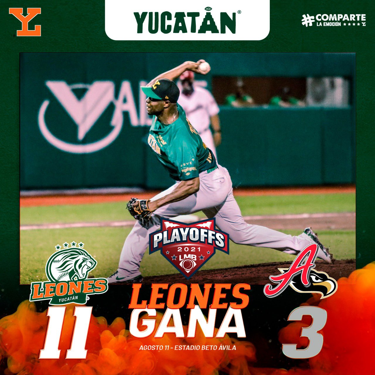 Los Leones, a un triunfo de las semifinales en la Zona Sur: apalean 11-3 a El Águila de Veracruz