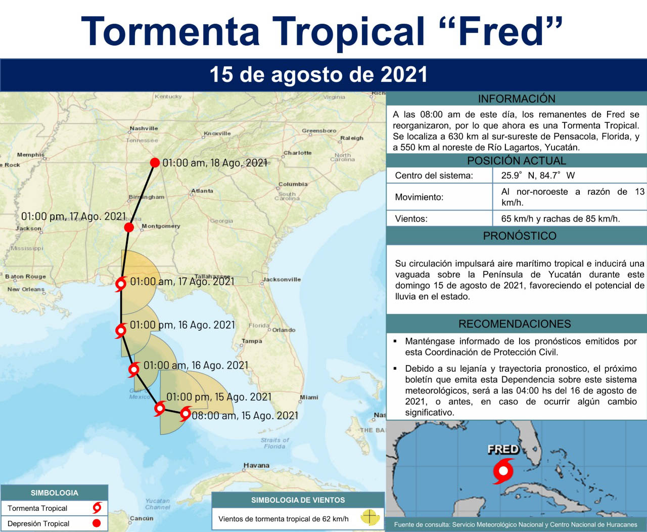 Trayectoria estimada de la tormenta tropical "Fred".