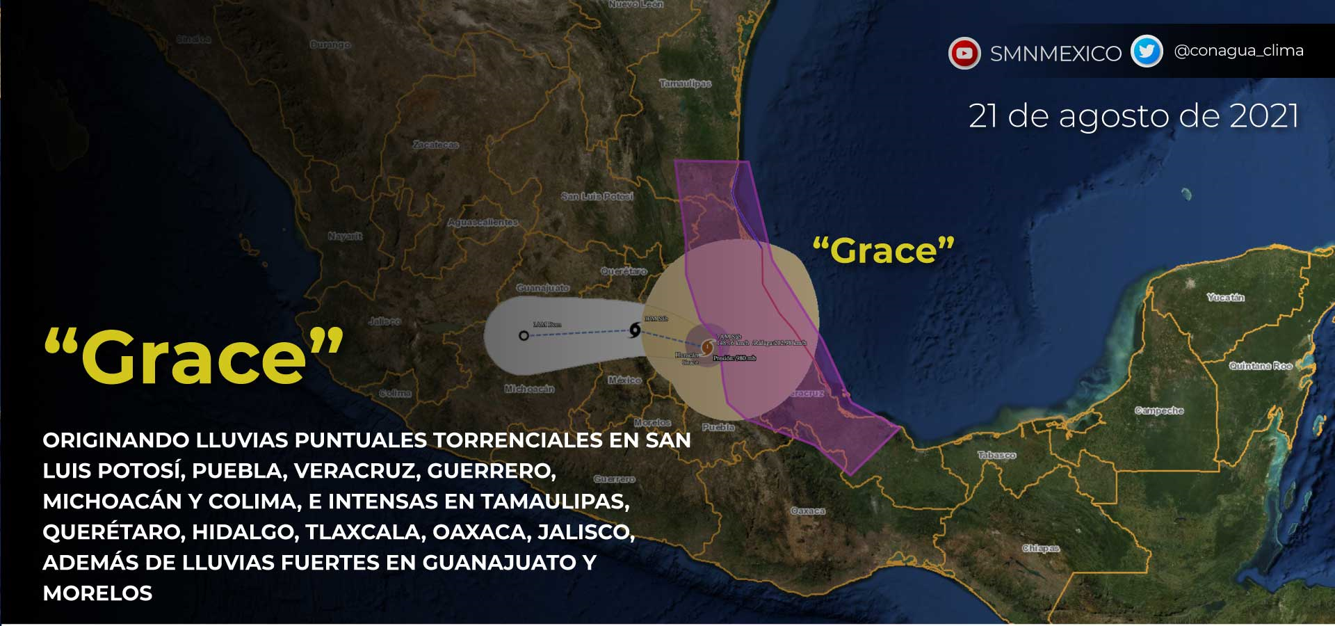 Huracán «Grace» se degrada a categoría 2