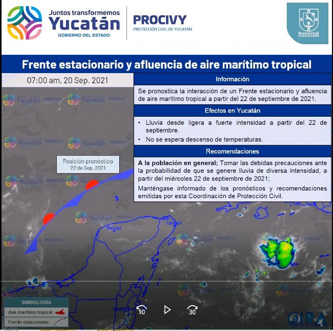 Posibles lluvias ligeras a intensas, este miércoles, por el Frente Frío 1.