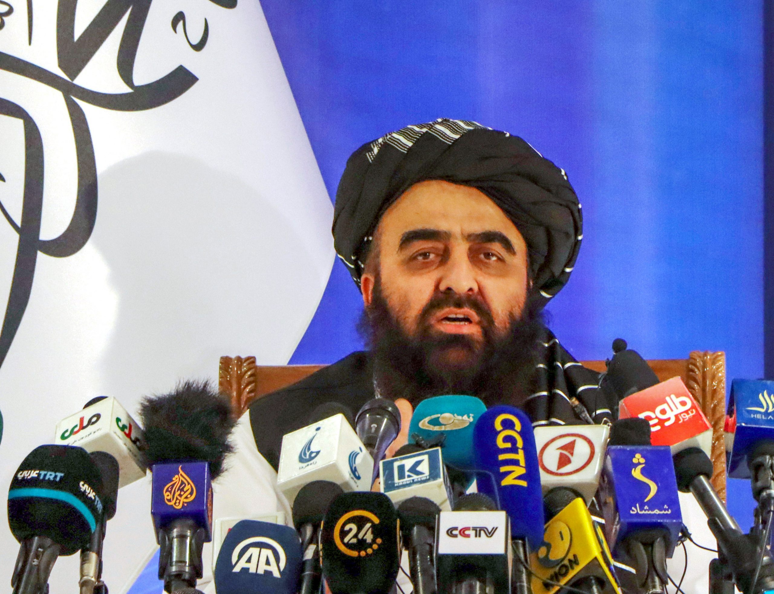 Taliban acting Foreign Minister Amir Khan Muttaqi speaks during a news conference in Kabul Afghanistan September 14, 2021. Picture taken September 14, 2021.REUTERS/Stringer
