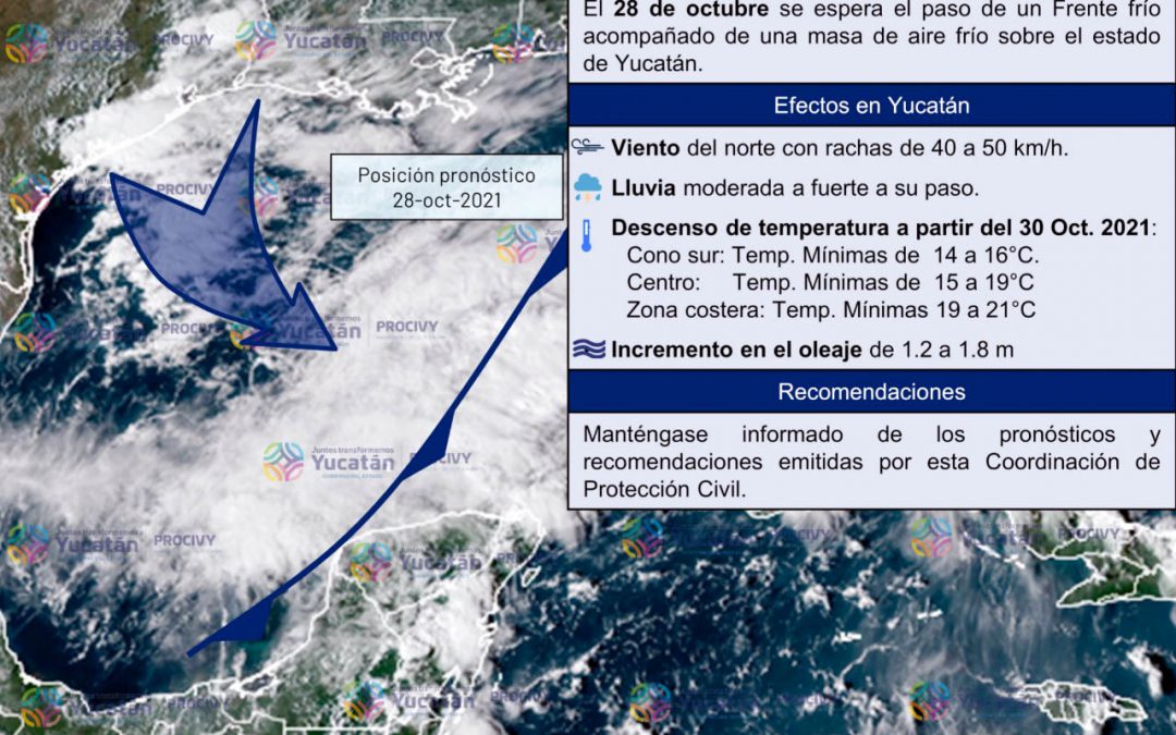 Masa de aire frío asociada al primer "Norte" con efectos de lluvia, oleaje, descenso de temperatura, vientos y tormentas eléctricas.