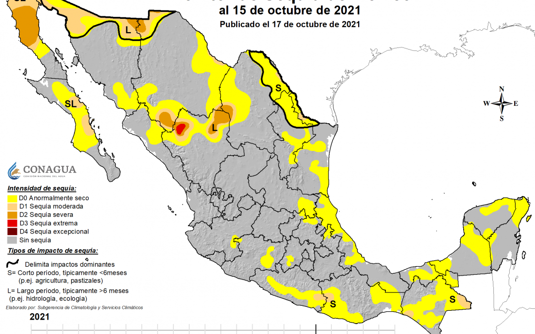 Panorama de sequías al 15 de octubre de 2021 en todo el territorio nacional según el SMN.