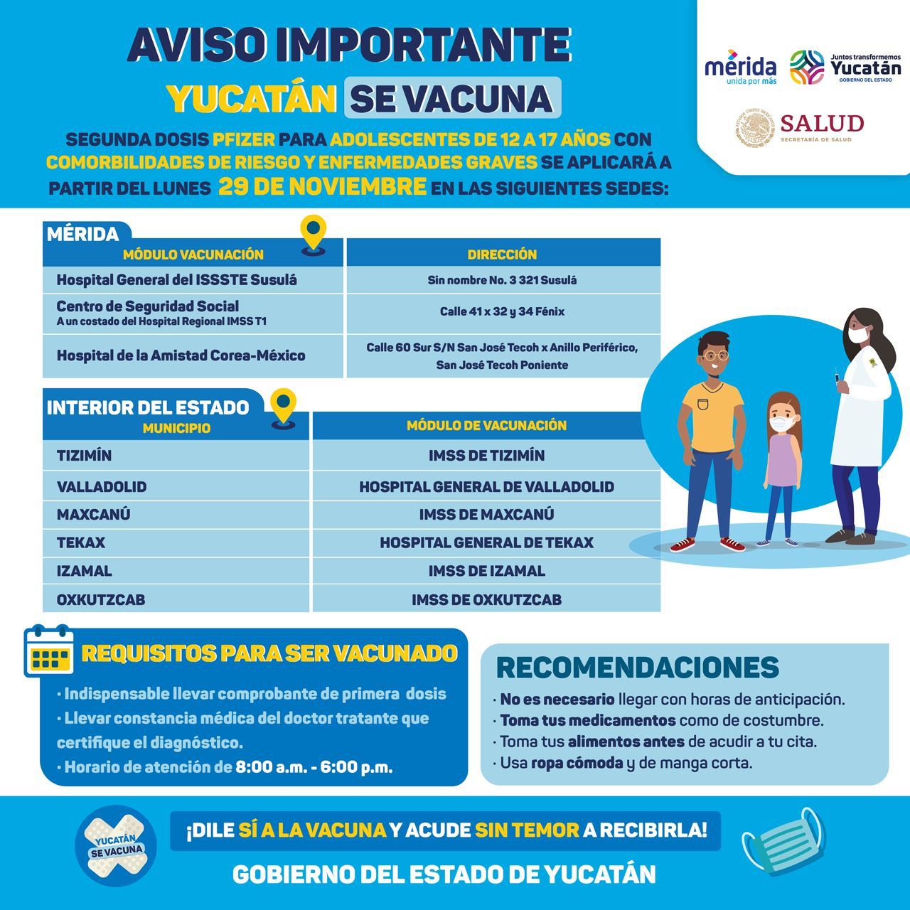 Iniciará vacunación de 2ª dosis a jóvenes de 12 a 17 años de edad