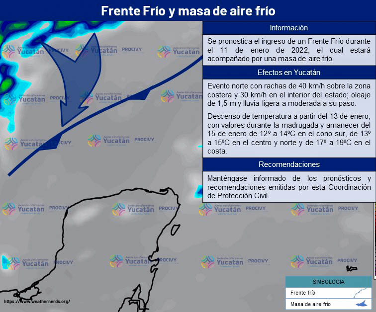 Otra masa de aire frío, en trayectoria hacia la Península de Yucatán.