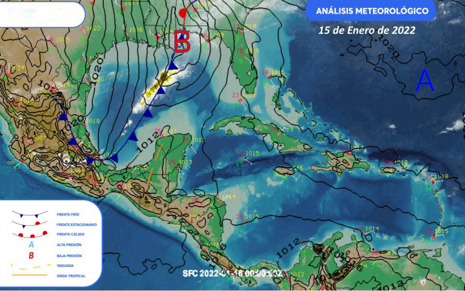 Frente frío #22 estaría entrando en la península de Yucatán en la madrugada de este domingo, por o que se recomienda extremar precauciones.