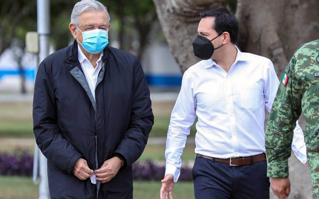 Reunión del Gobernador Mauricio Vila Dosal con el presidente Andrés Manuel López Obrador para dar seguimiento a las obras del Tren Maya en Yucatán.