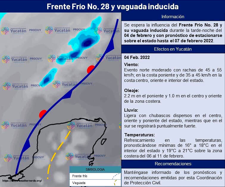 Frente frío #28 golpeara la península de Yucatán mañana viernes por la tarde-noche.