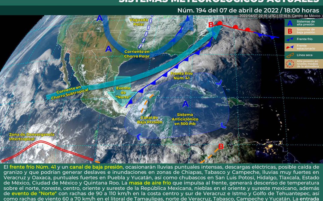 Frente frío #41 entrando a la península de Yucatán.