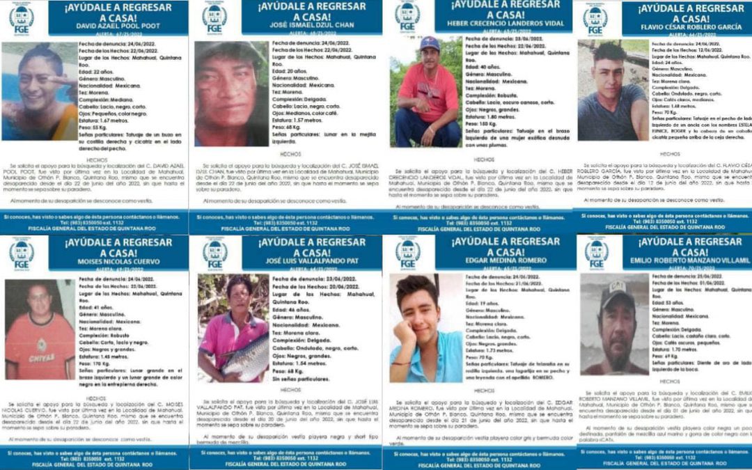 Información con las fotografías de las personas desaparecidas y presuntamente encontradas en en las inmediaciones de un rancho en el estado de Yucatán.