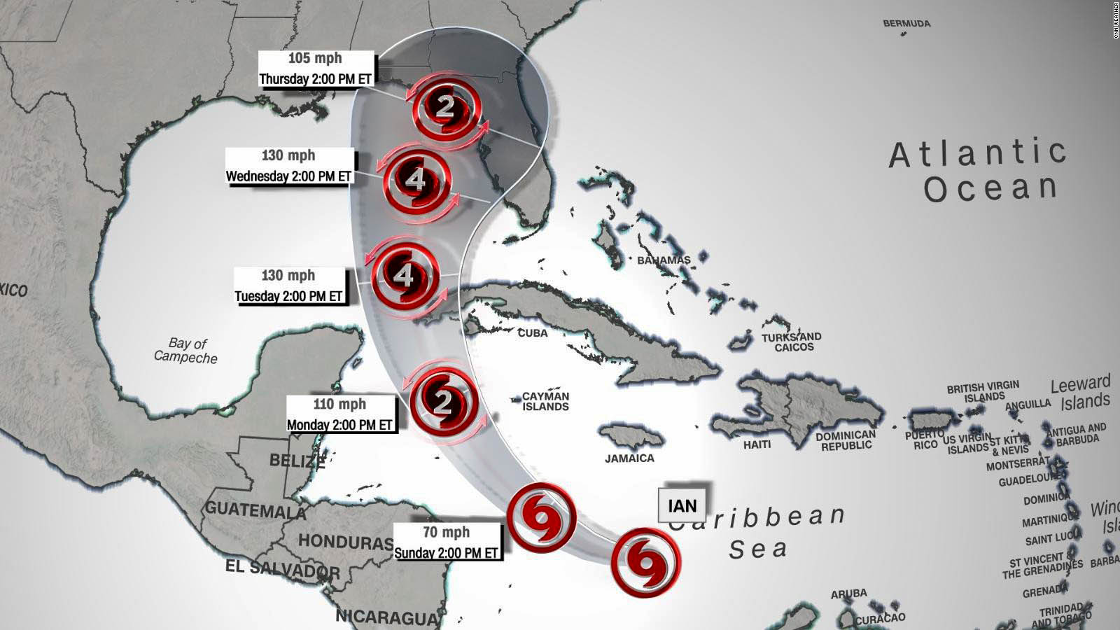 Se pronostica que la tormenta tropical Ian alcanzará fuerza de categoría 4 a medida que avanza hacia Florida