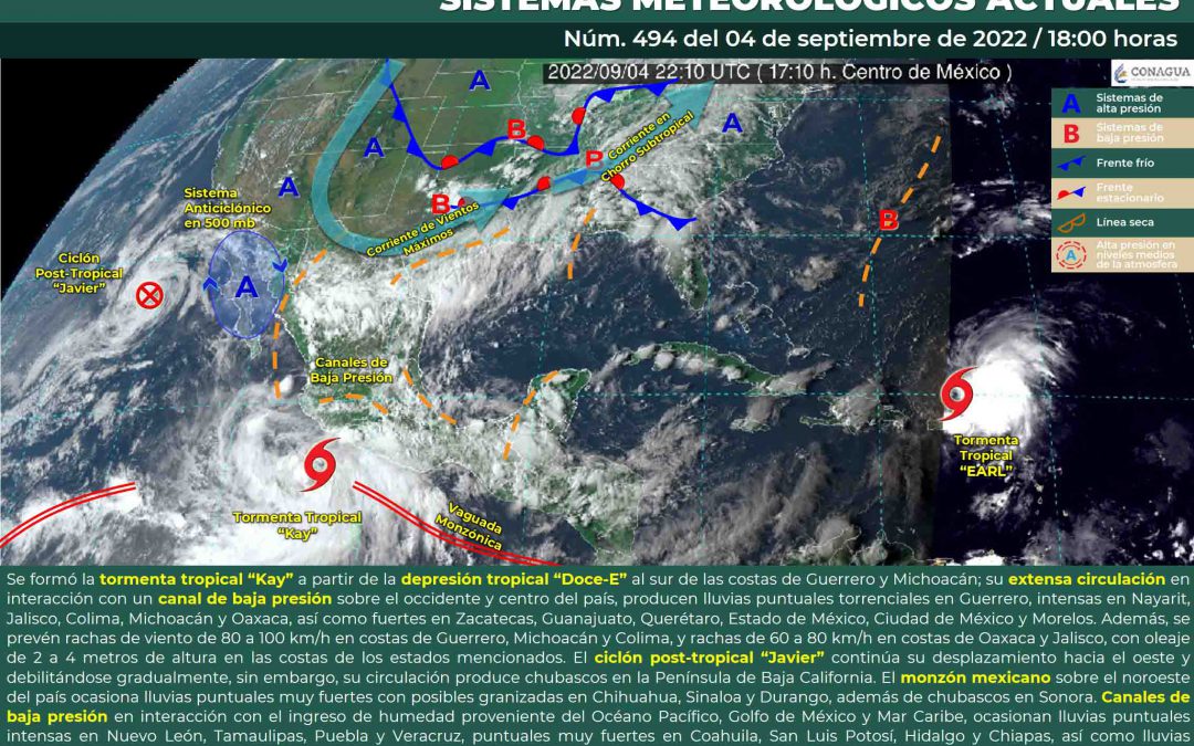 Se formó la tormenta tropical Kay y amenaza las costas de Guerrero y Michoacán en el occidente del territorio nacional.