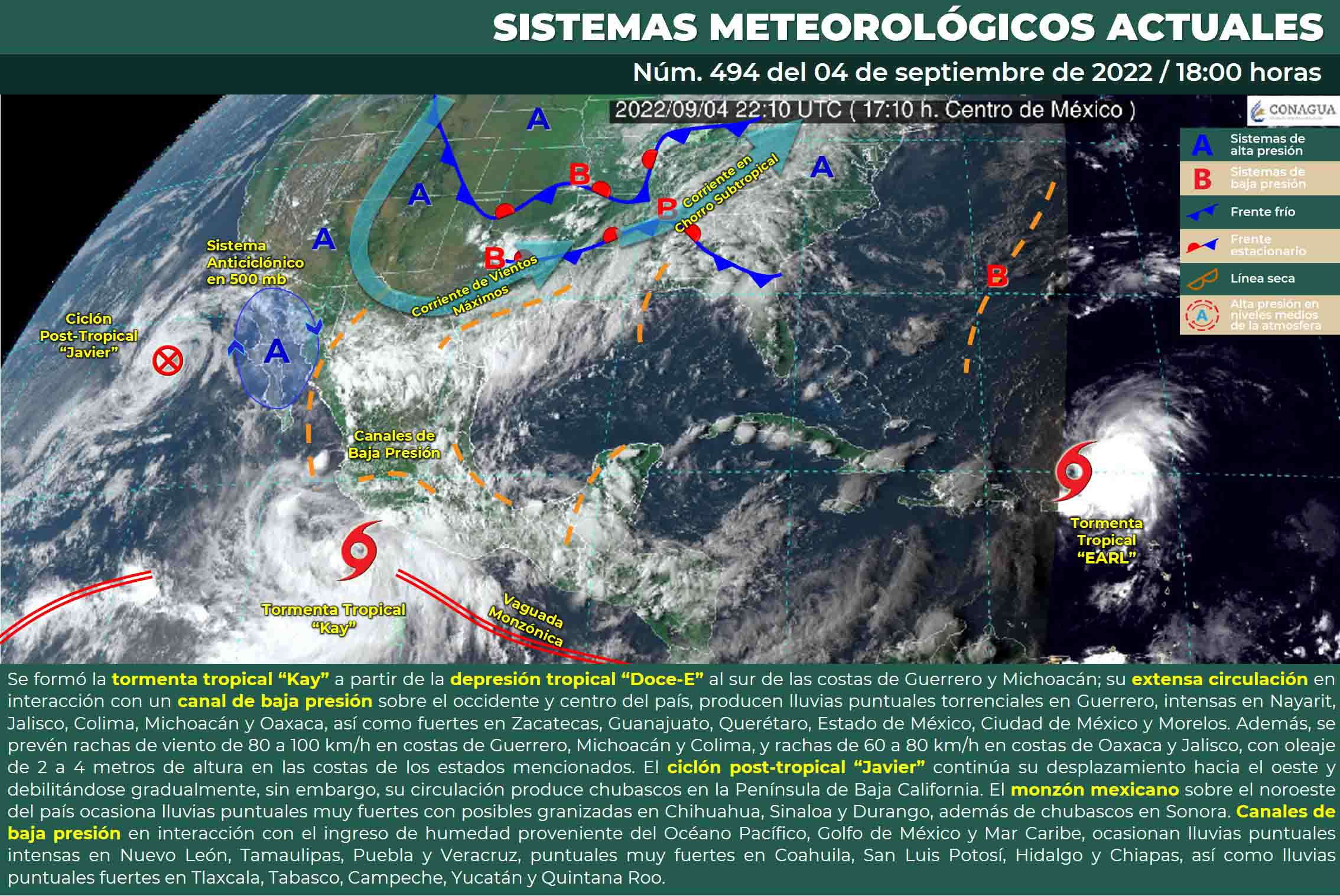 KAY, NUEVA TORMENTA TROPICAL FRENTE A LA COSTA DEL PACÍFICO MEXICANO.