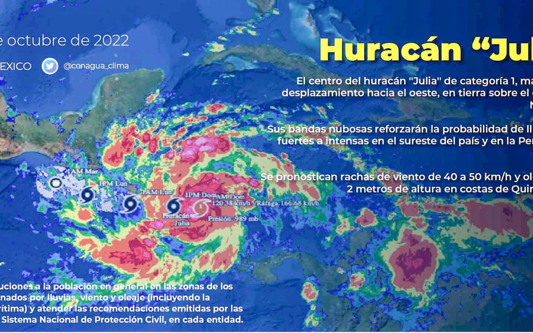 El huracán Julia mantiene su trayectoria en dirección oeste, ya sobre territorio de Nicaragua.