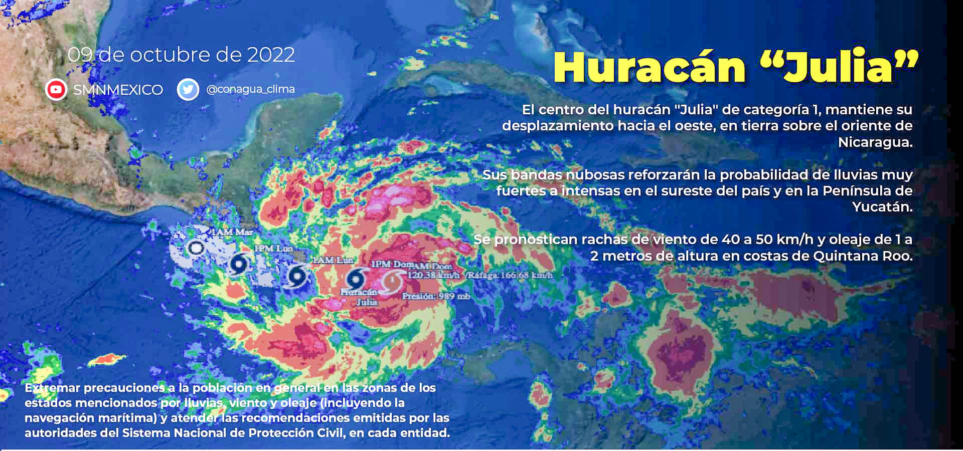 SE PRONOSTICAN LLUVIAS PUNTUALES INTENSAS EN PUEBLA, VERACRUZ, OAXACA, CHIAPAS Y TABASCO