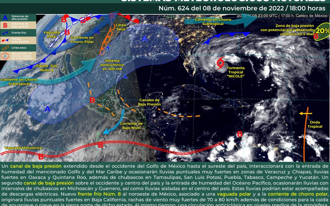 ESTA NOCHE Y MADRUGADA, SE PRONOSTICAN LLUVIAS PUNTUALES MUY FUERTES EN VERACRUZ Y CHIAPAS