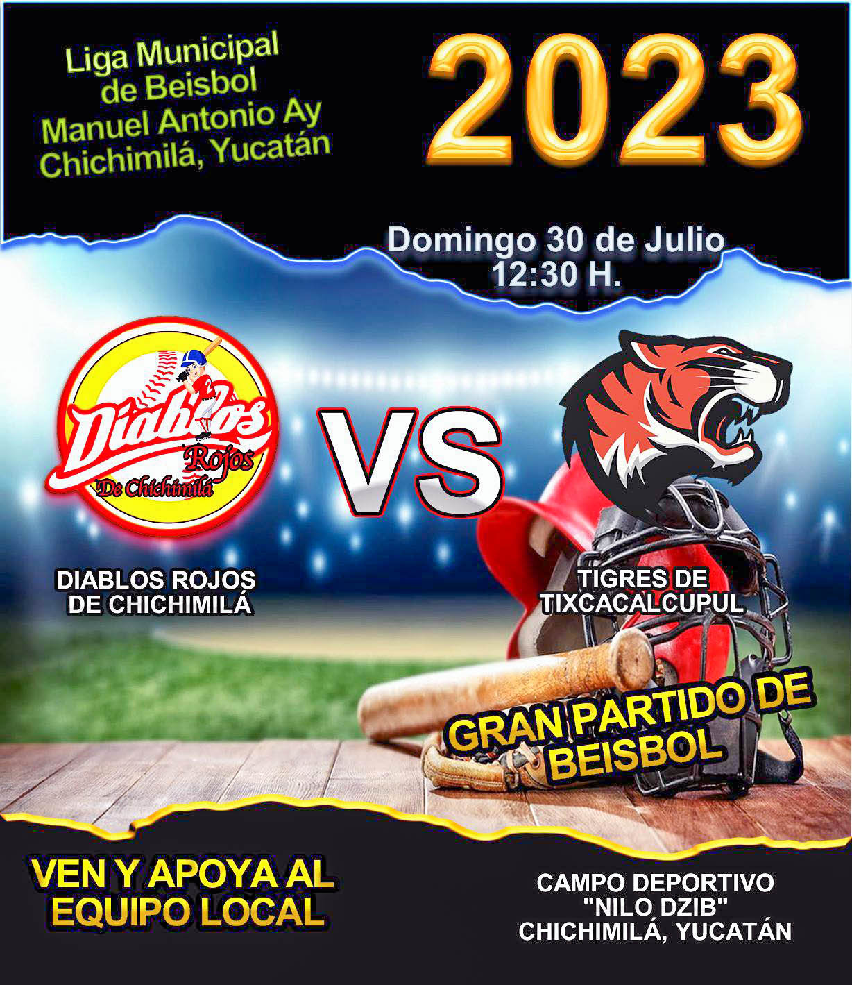 GRAN PARTIDO DE BEISBOL ENTRE LOS DIABLOS ROJOS DE CHICHIMILÁ Y LOS TIGRES DE TIXCACALCUPUL.