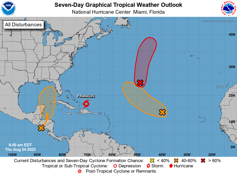 Según una proyección del Centro Nacional de Huracanes de Miami, Florida; el pronostico a 7 días se ha incrementado a 50% la probabilidad de una formación ciclónica en la región.