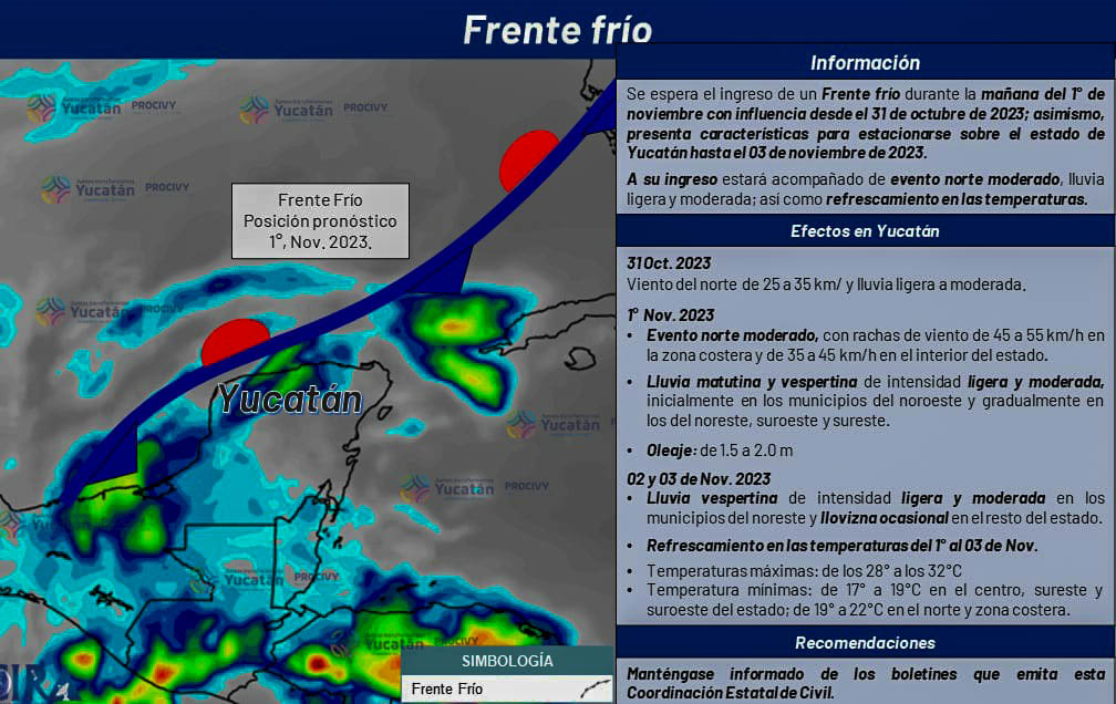 FRENTE FRÍO CON EFECTO EN TODO EL TERRITORIO ESTATAL.