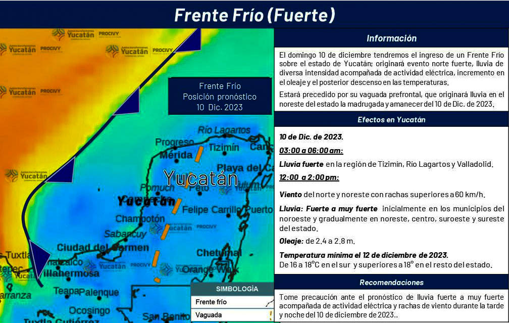 Lluvias y actividad eléctrica afectaran al estado de Yucatán este domingo como precedente de la entrada del próximo frente frio.