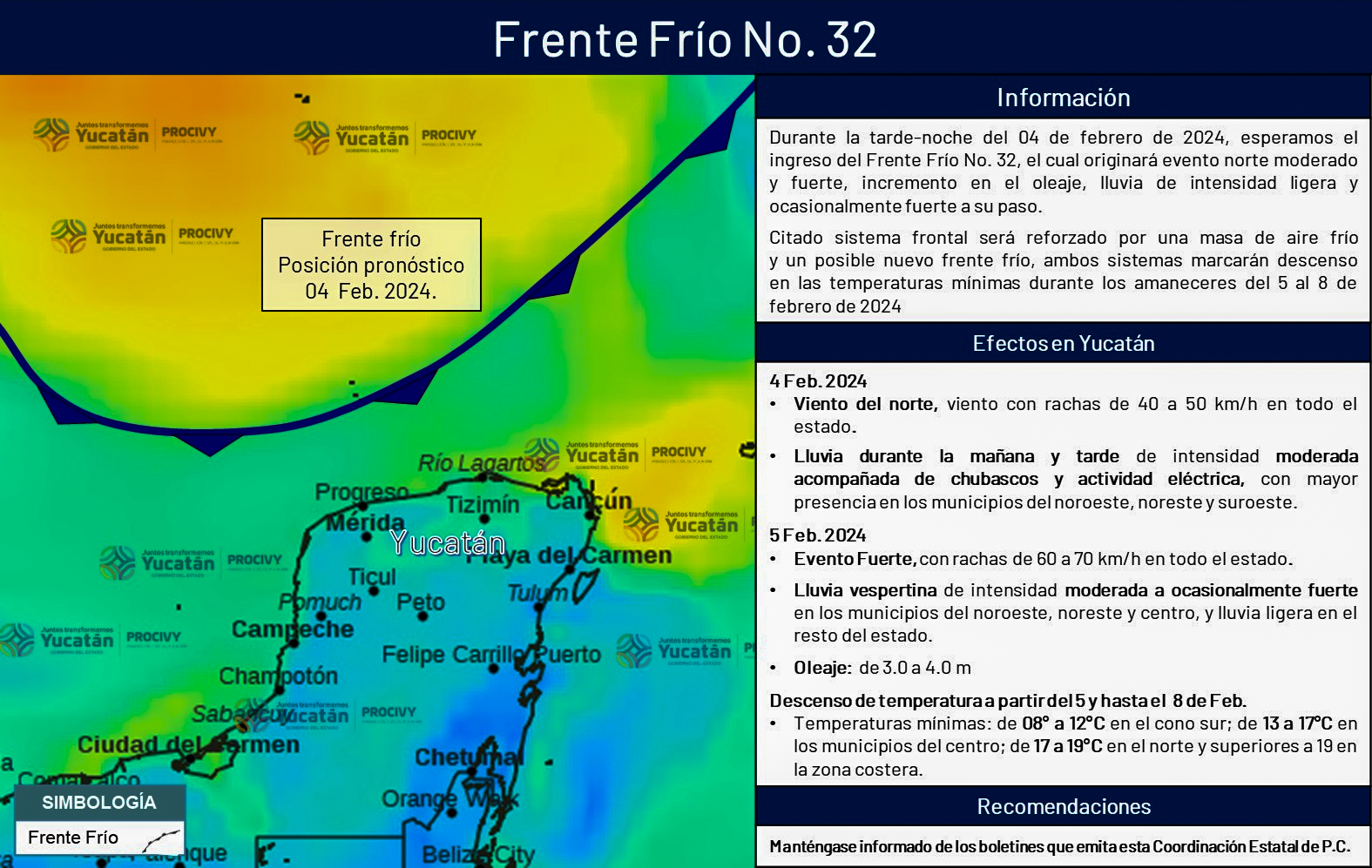 INMINENTE FRENTE FRÍO 32 ESTE DOMINGO CON FUERTES RACHAS DE VIENTO Y DESCENSOS DE TEMPERATURAS